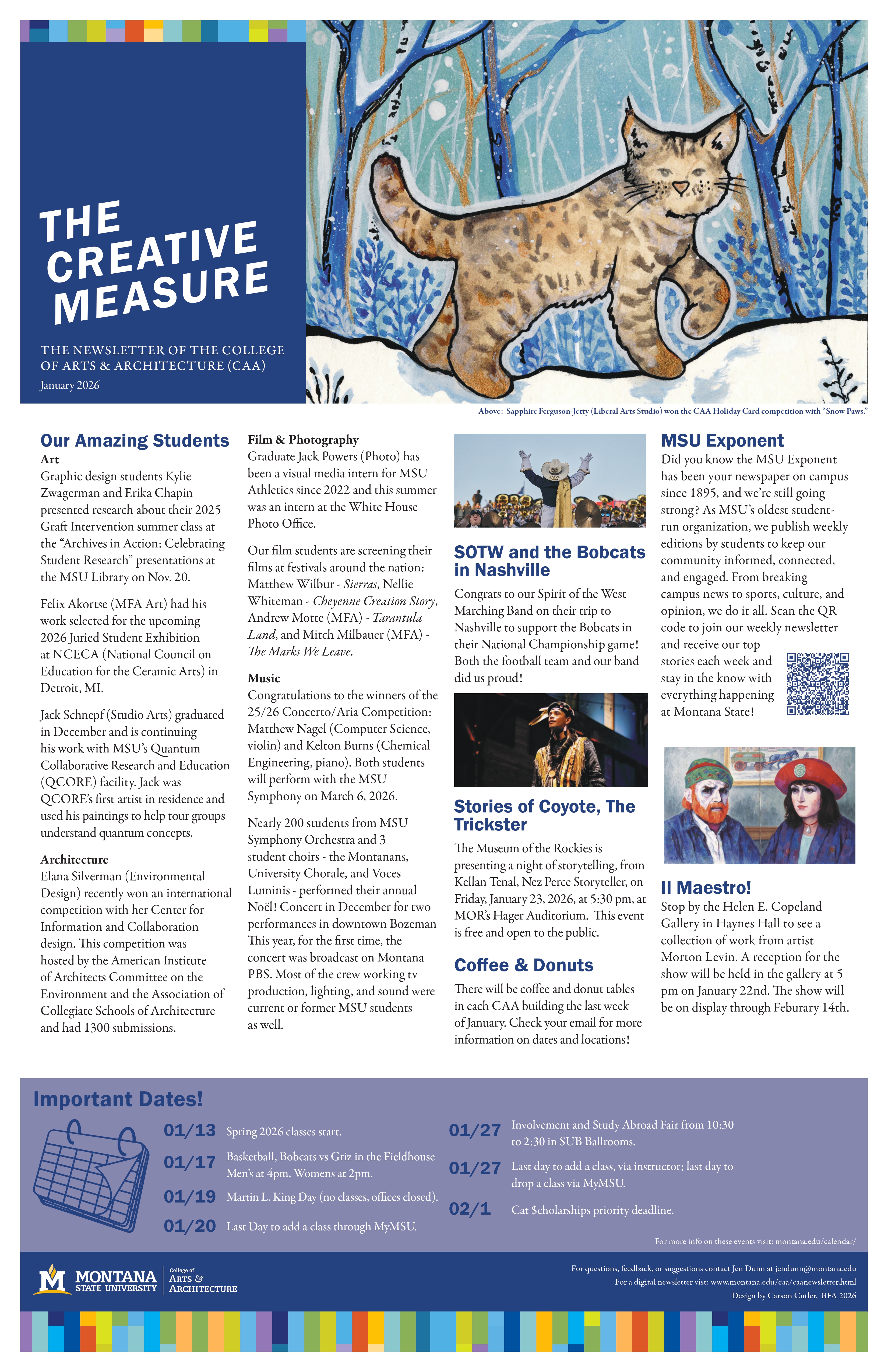 The January newsletter of the College of Art and Architecture.