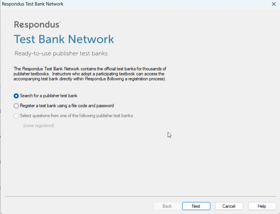 test bank network with the option to search for a textbook or enter the file code and password 