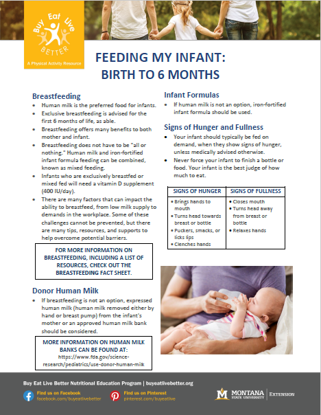 A snapshot of the Feeding Infants 0-6 Months fact sheet.