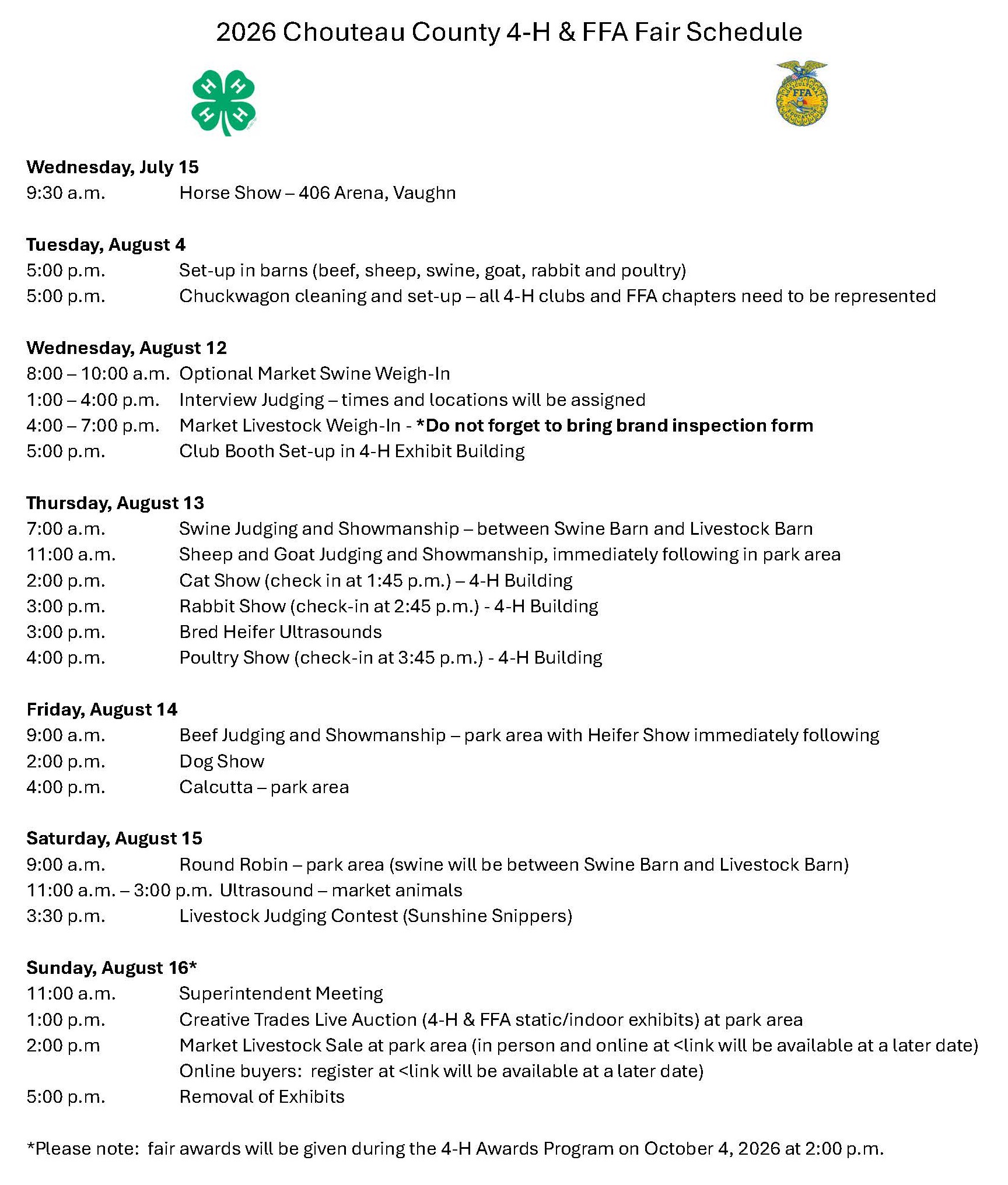 Chouteau County 4-H & FFA Fair 2026