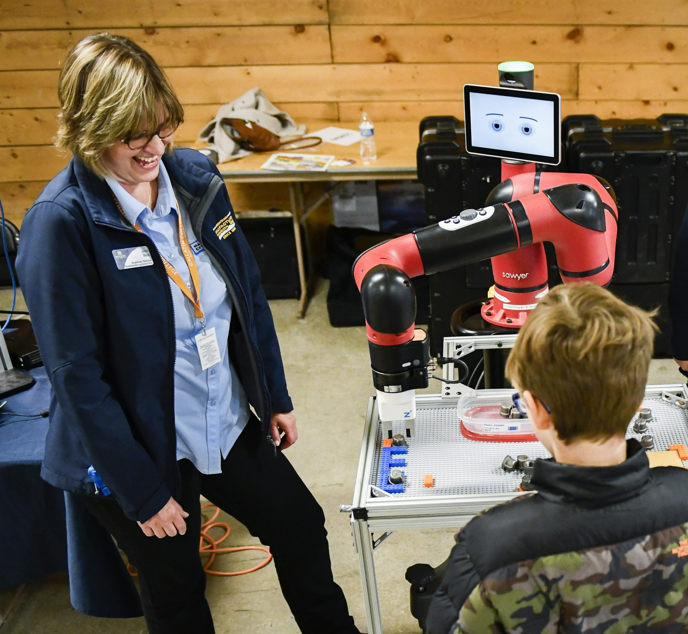 Collaborative robot picks up blocks during demonstration