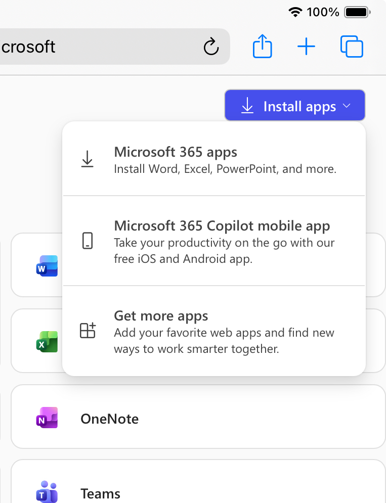 Install Office 365 apps screenshot