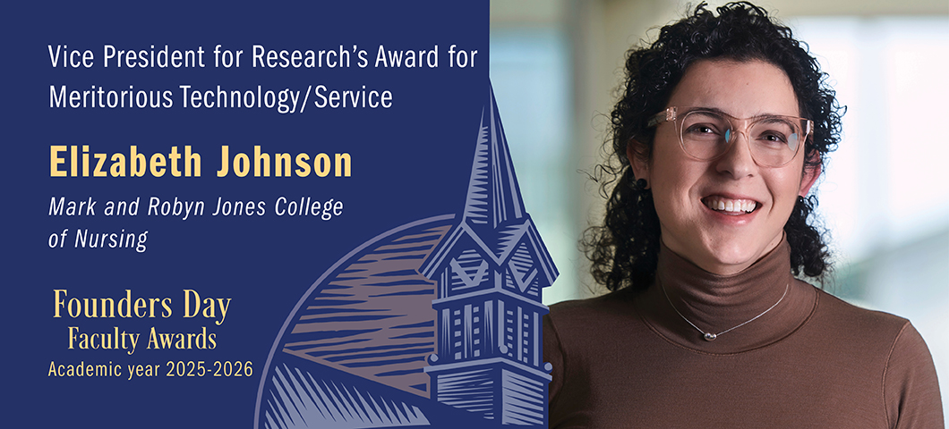 Vice President for Research Award for Meritorious Technology/Science: Elizabeth Johnson, Founders Day Faculty Awards 2025-2026. Portrait of Elizabeth Johnson.