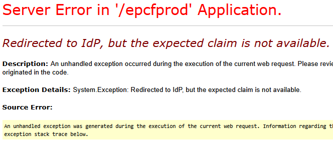 ePCF Claim Not Available Error