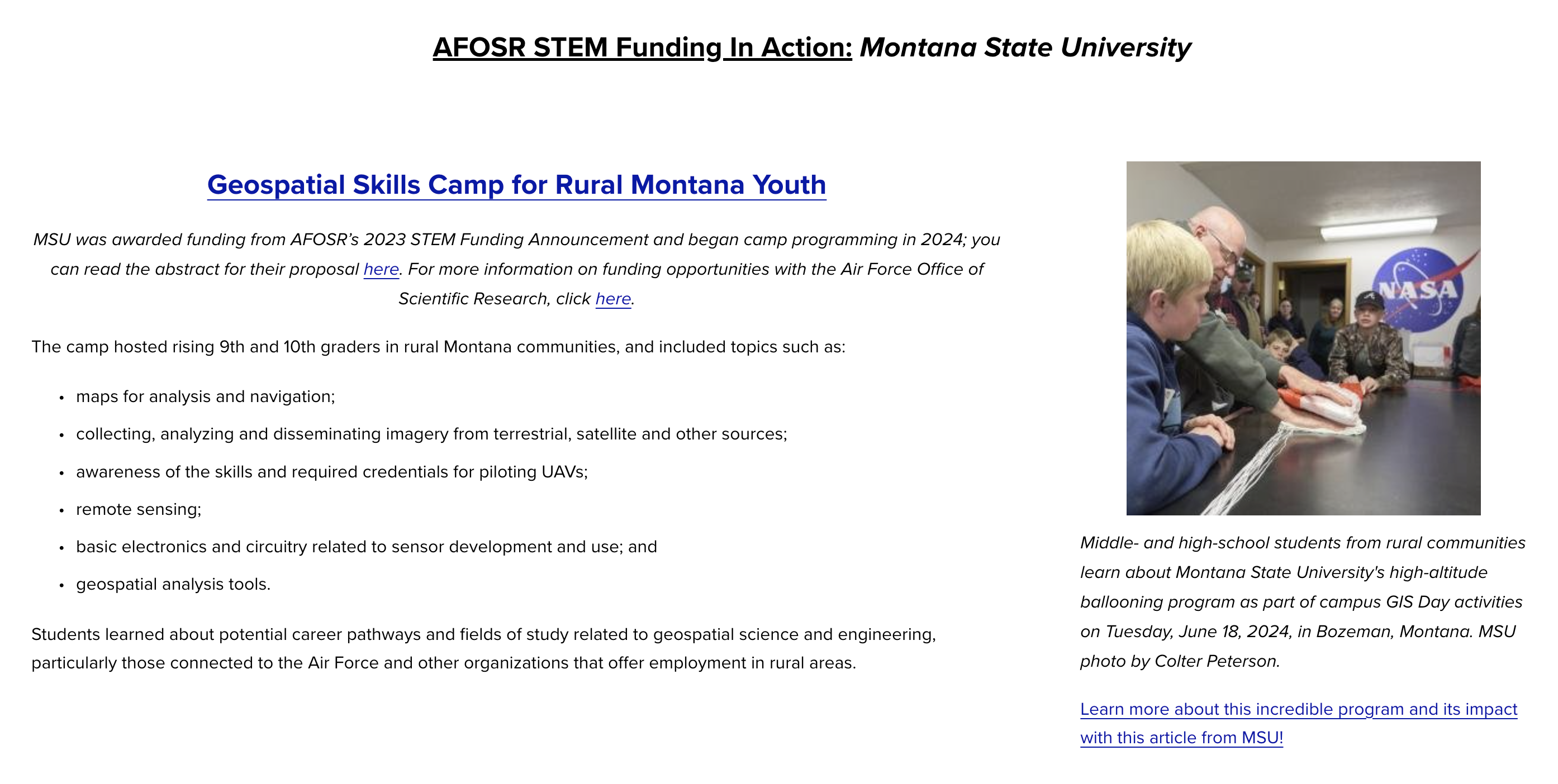 AFOSR STEM Funding in Action: Montana State University