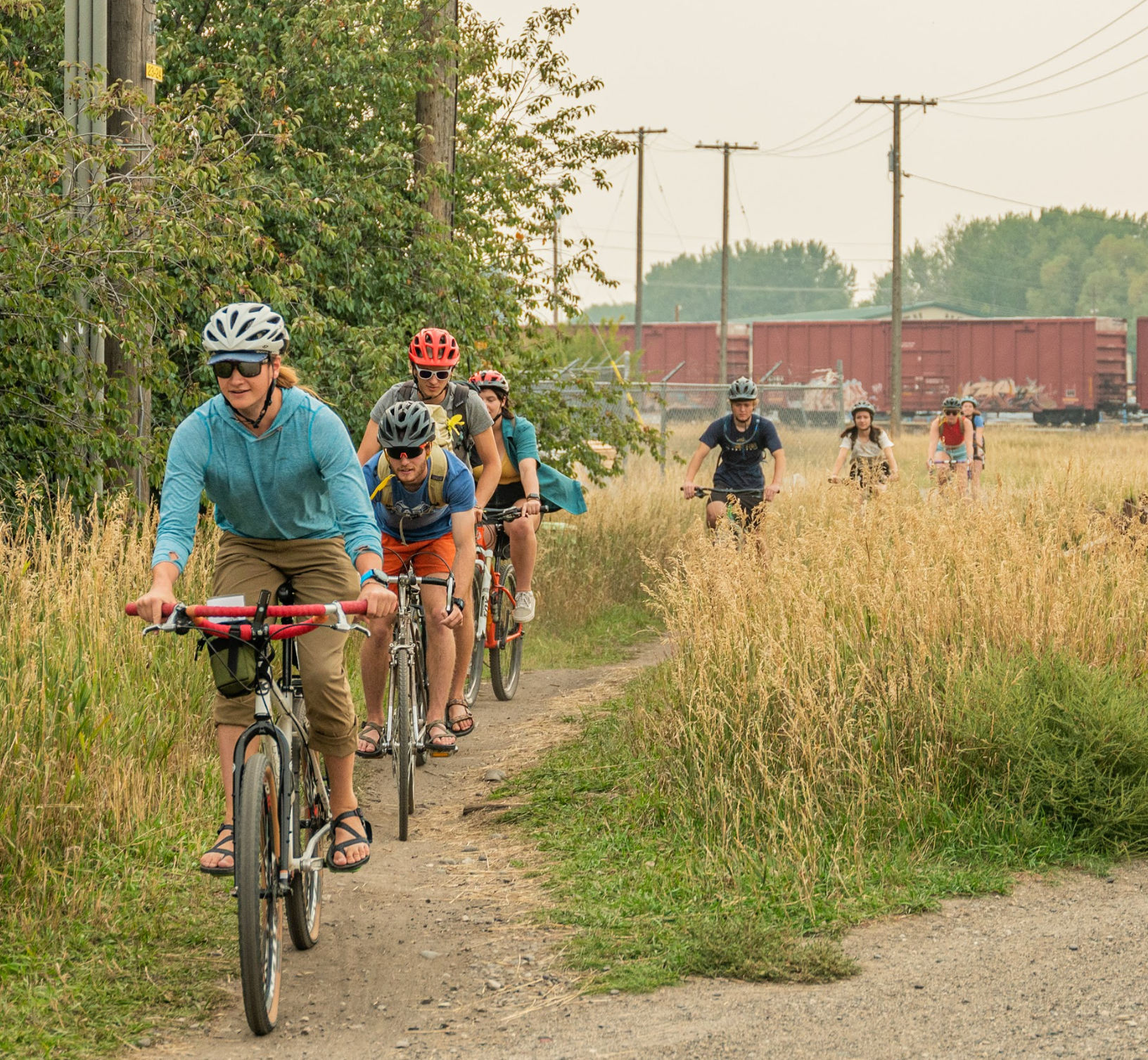 Students riding bikes 