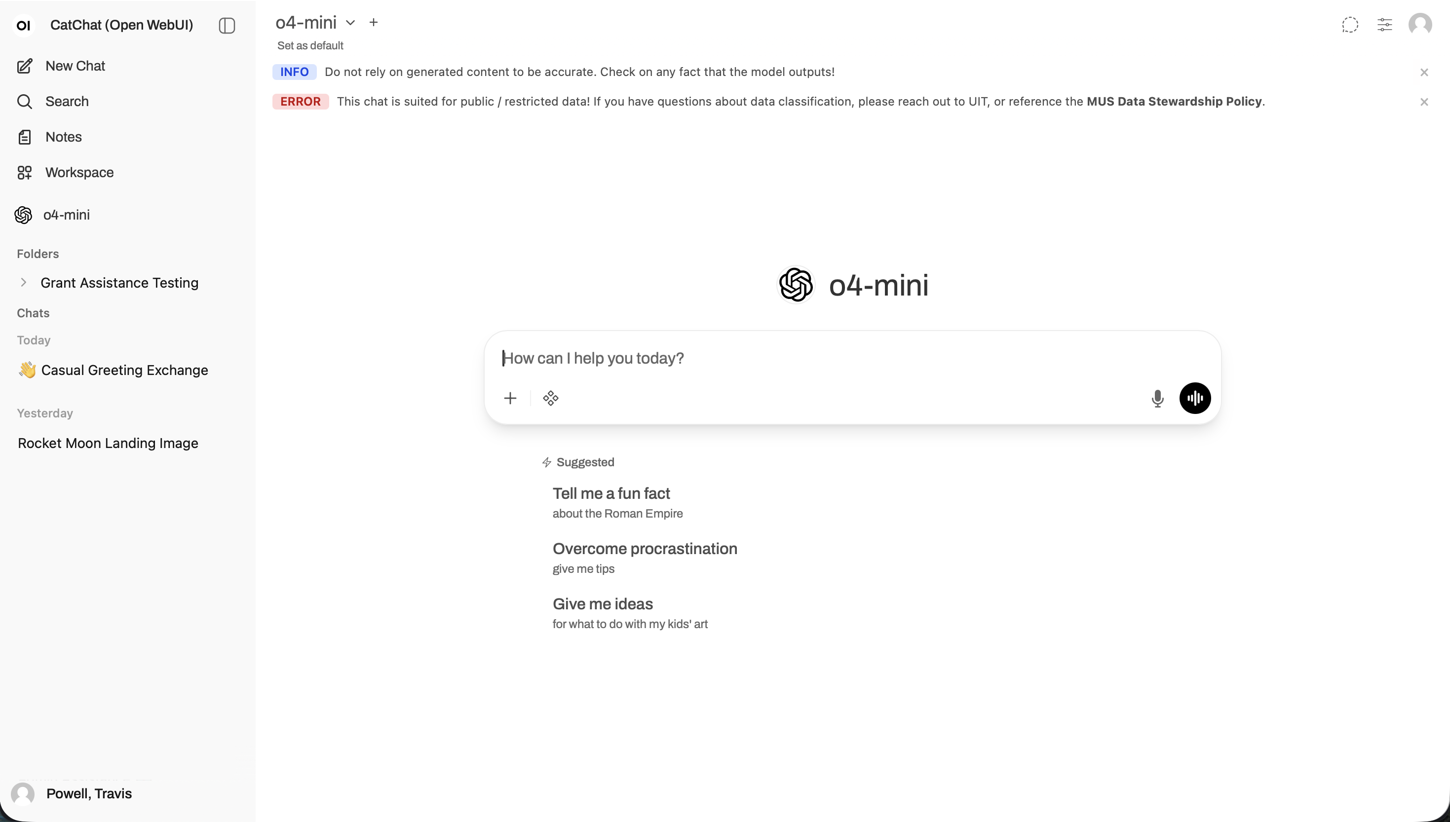 Catchat Homepage Catchat homepage with o4-mini presenting