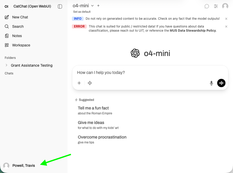 Profile Showing in bottom left