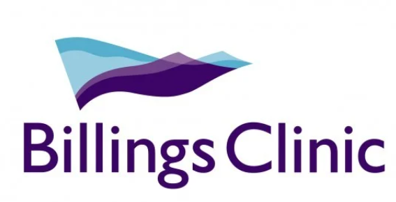 A logo with stylized blue and purple mountains hovering over the words Billings Clinic.