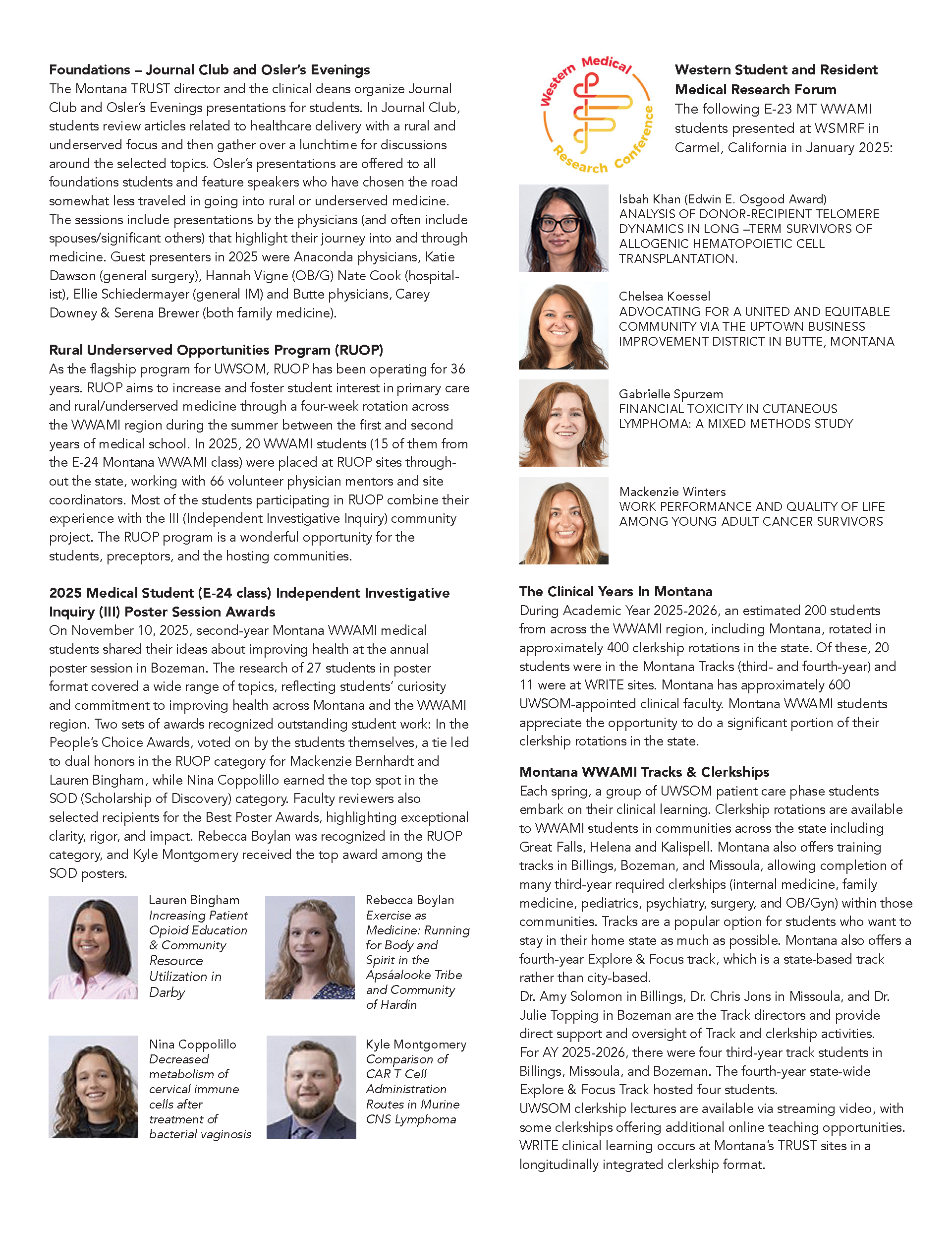 MT WWAMI Newsletter Executive Summary Page 2 MT WWAMI Newsletter Executive Summary Page 2